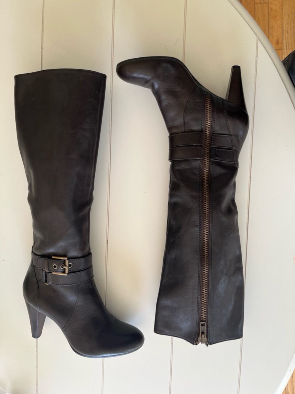 Coach Addie Knee High Dark Brown Heeled Leather Boots - Size 7